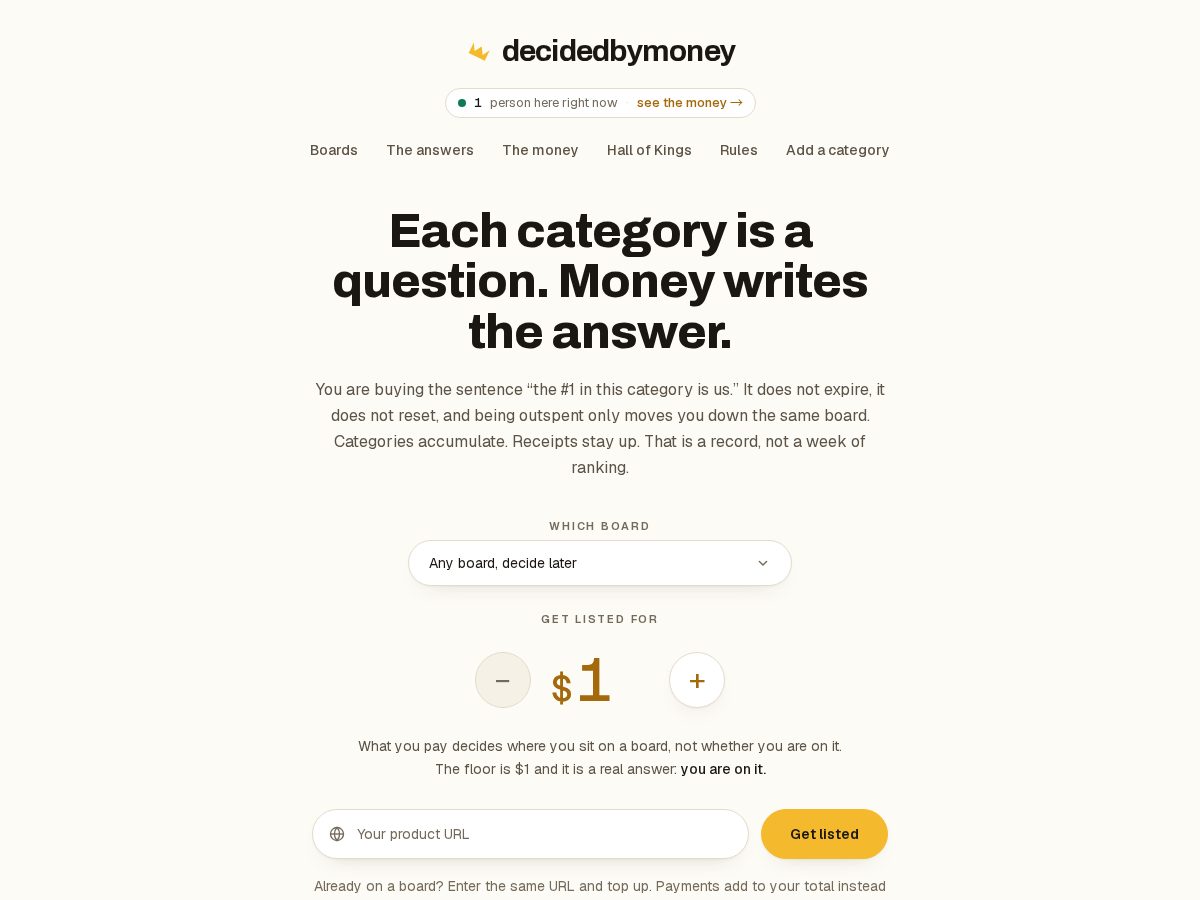 Landing-page snapshot of decidedbymoney.com