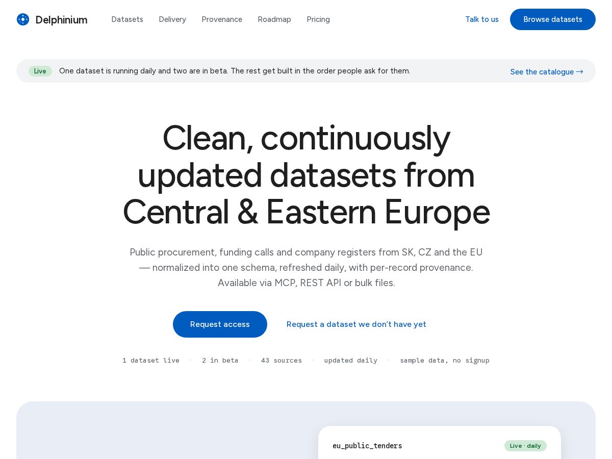 Landing-page snapshot of delphinium.tech