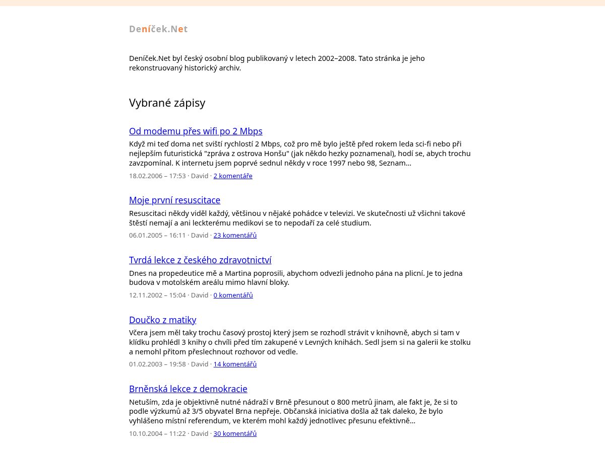 Landing-page snapshot of denicek.net