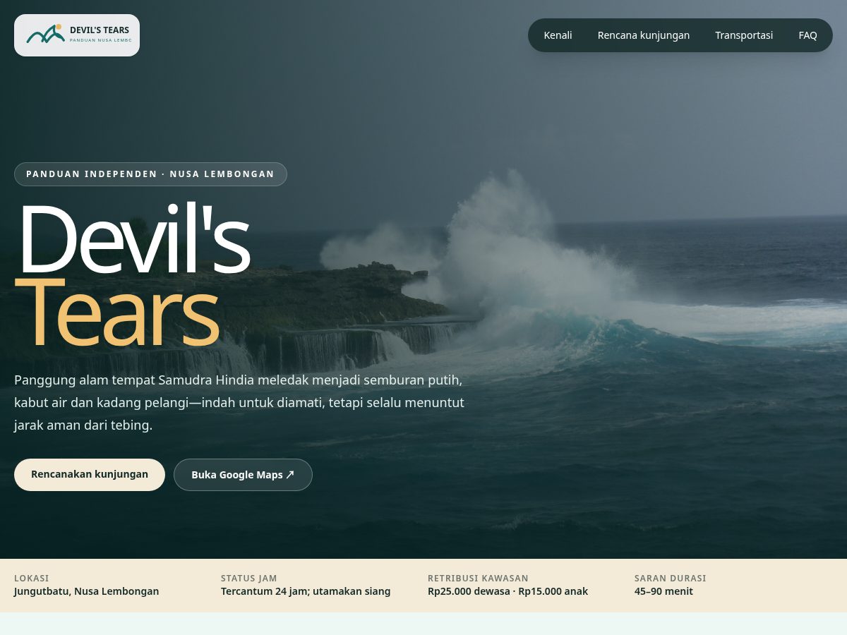 Landing-page snapshot of devilstearsbali.com