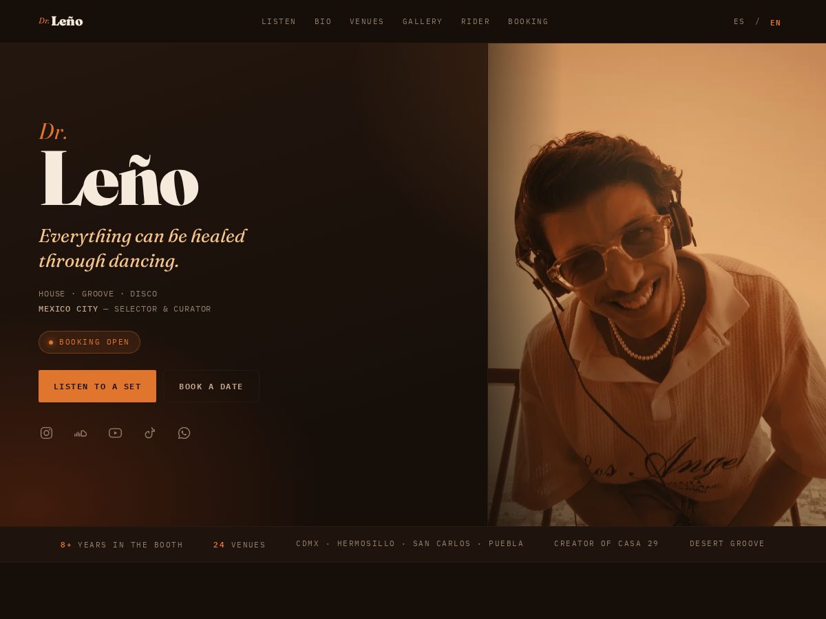Landing-page snapshot of drlenomusic.com