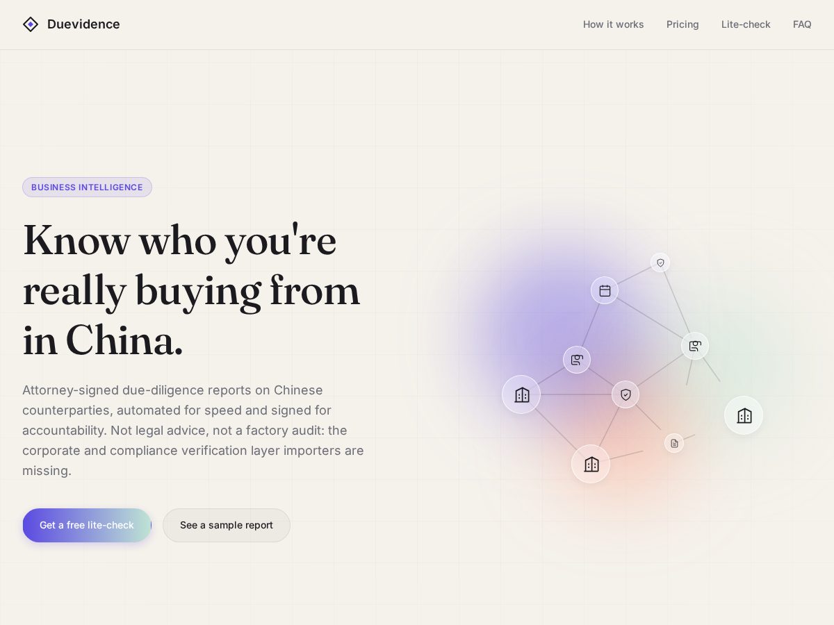 Landing-page snapshot of duevidence.com