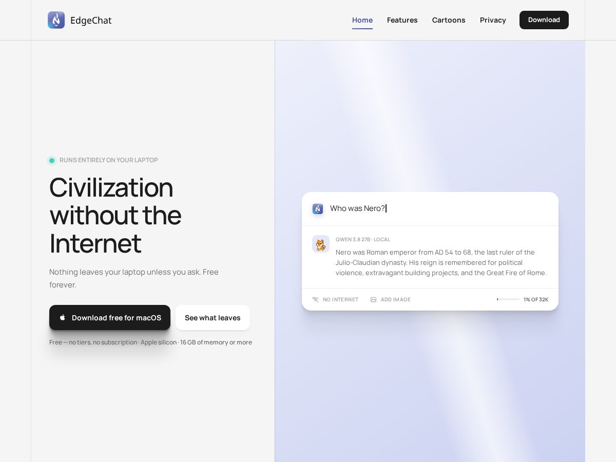 Landing-page snapshot of edgechat.app