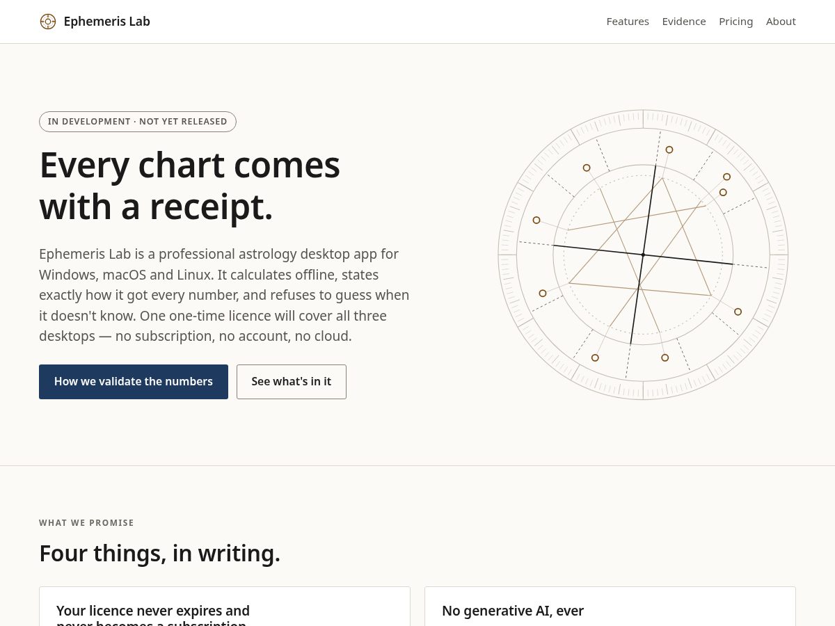 Landing-page snapshot of ephemerislab.app