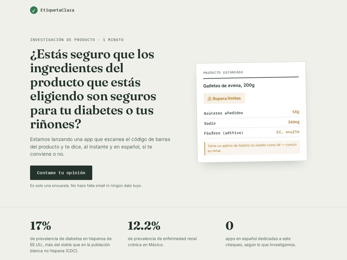 Landing-page snapshot of etiquetaclara.com