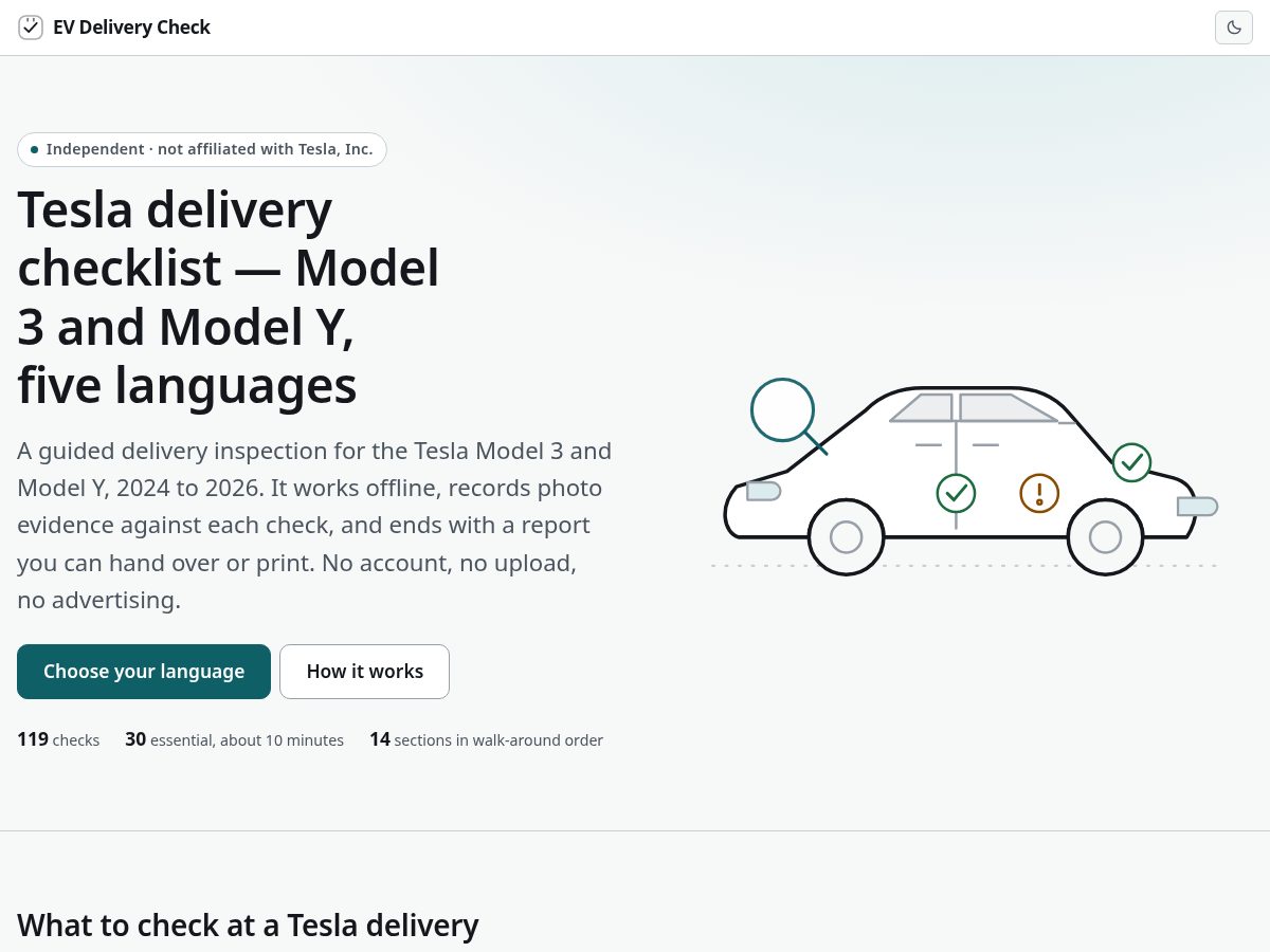 Landing-page snapshot of evdeliverycheck.com