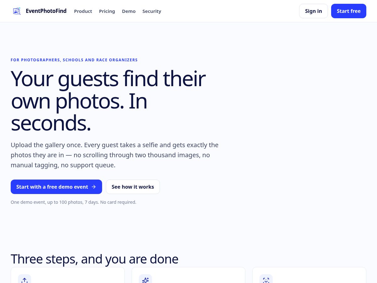 Landing-page snapshot of eventphotofind.com