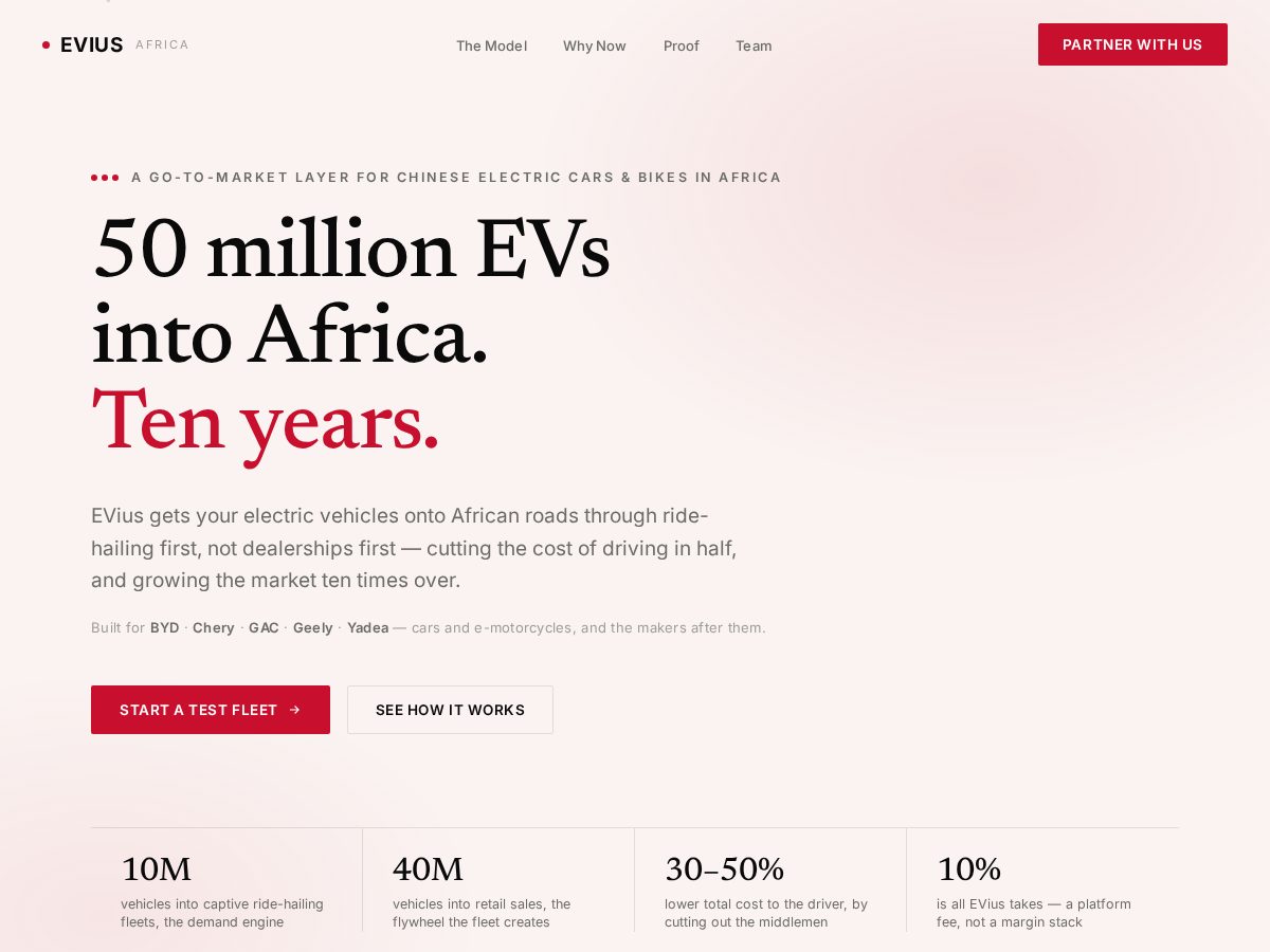 Landing-page snapshot of evius.africa