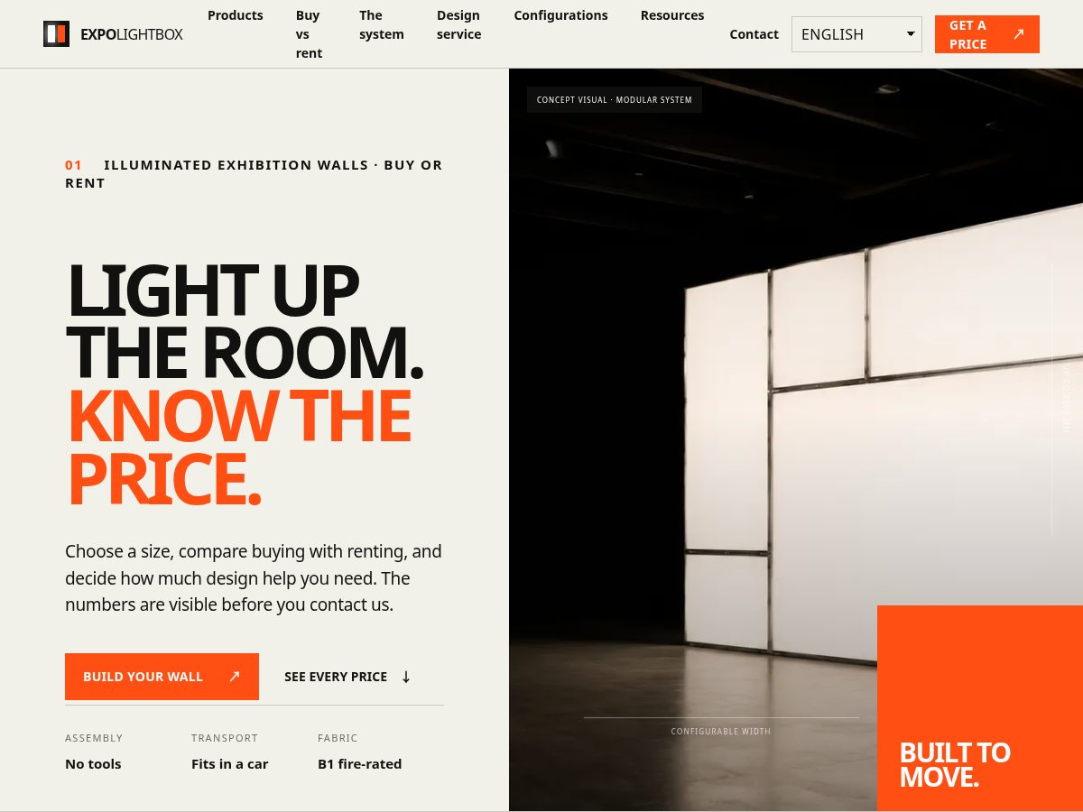 Landing-page snapshot of expolightbox.com