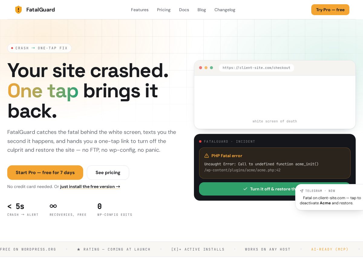 Landing-page snapshot of fatalguard.com
