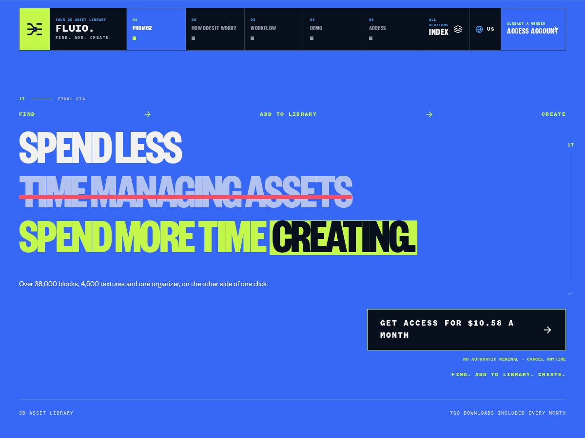 Landing-page snapshot of fluio3d.com