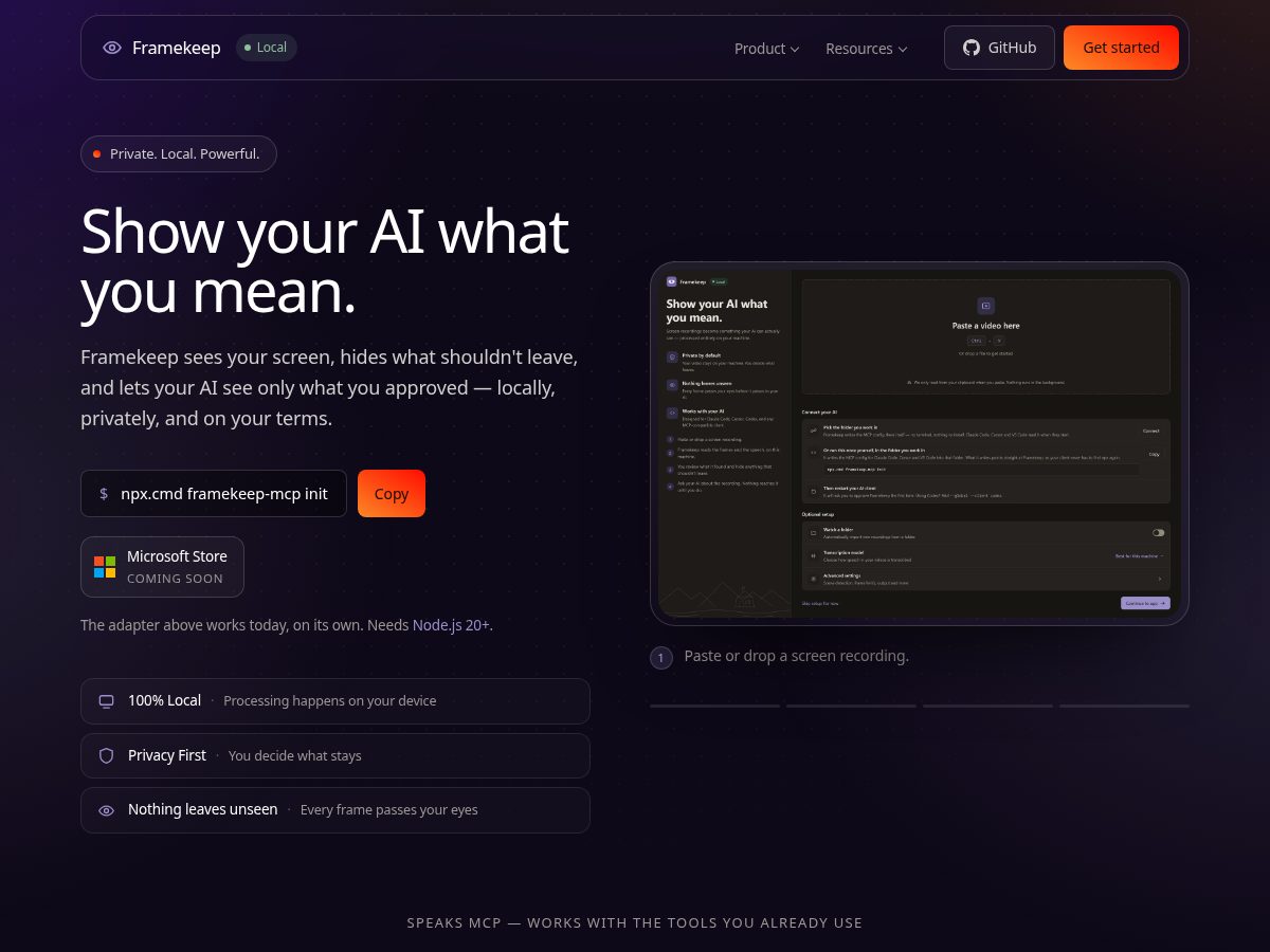 Landing-page snapshot of framekeep.app