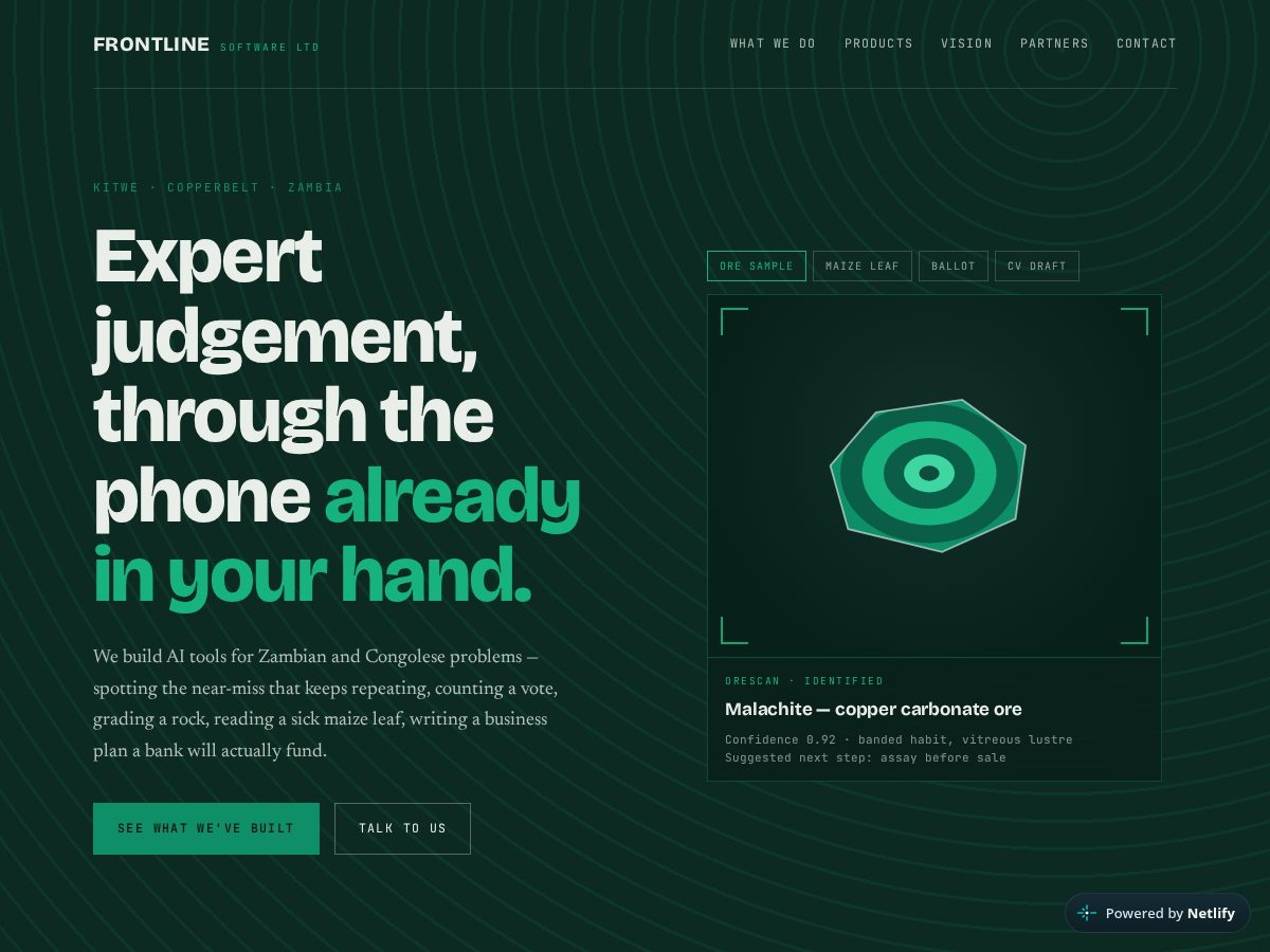 Landing-page snapshot of frontlinesoftwares.site