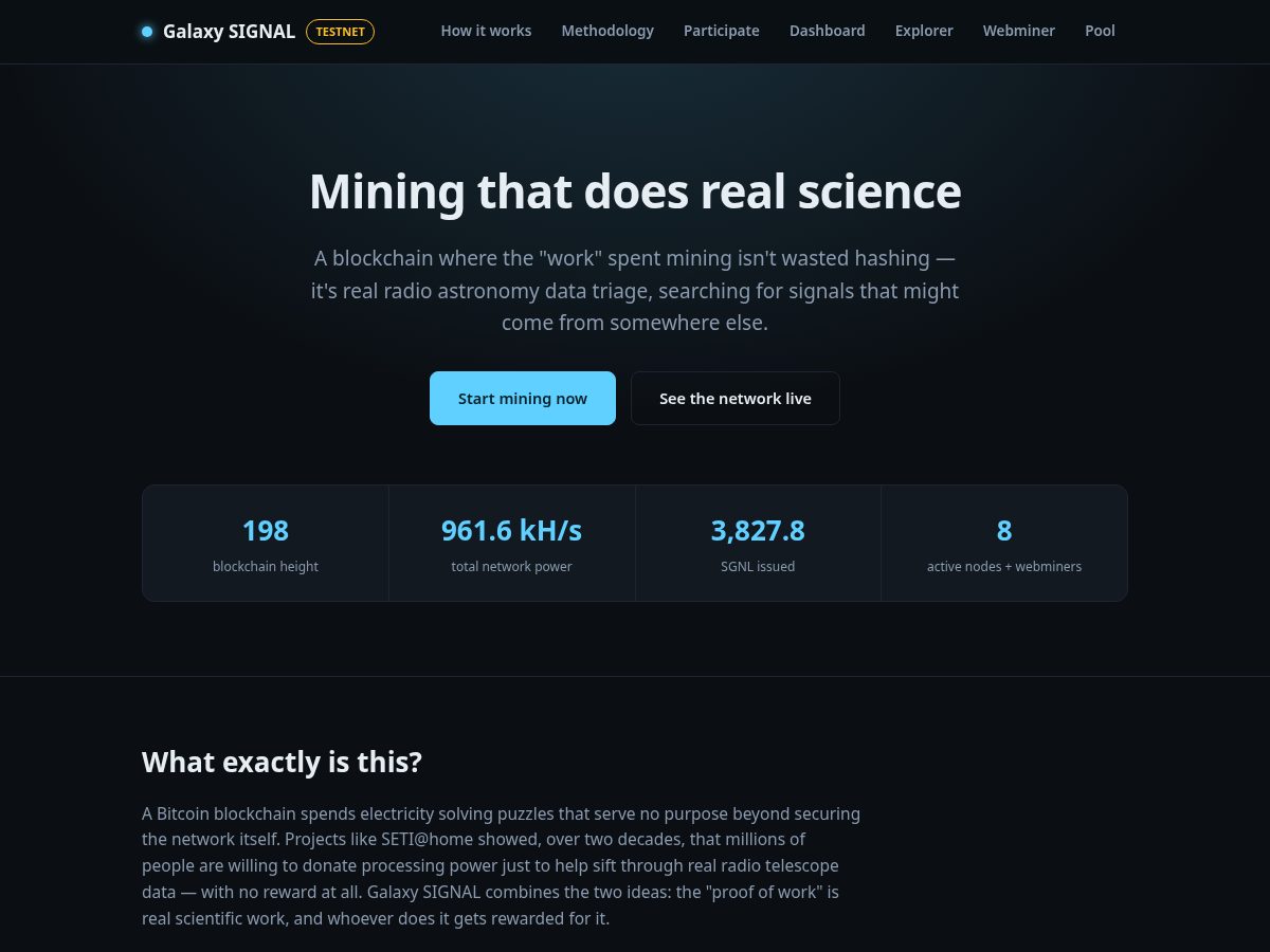 Landing-page snapshot of galaxysignal.space