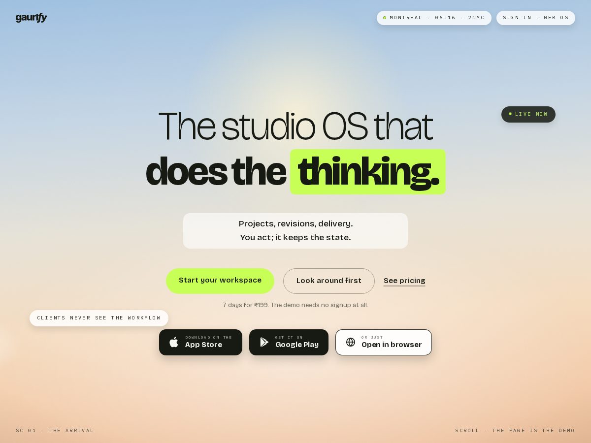 Landing-page snapshot of gaurifyos.com