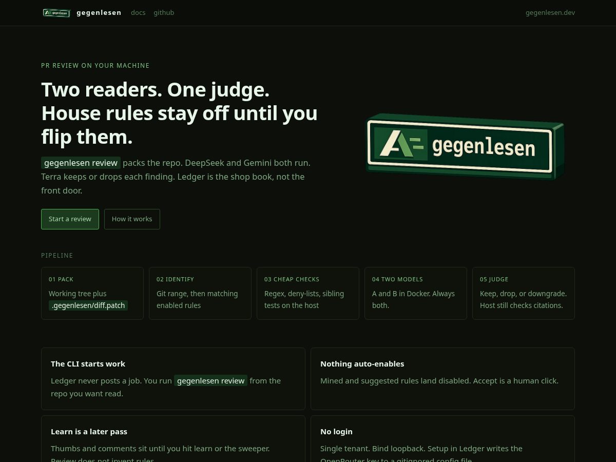 Landing-page snapshot of gegenlesen.dev
