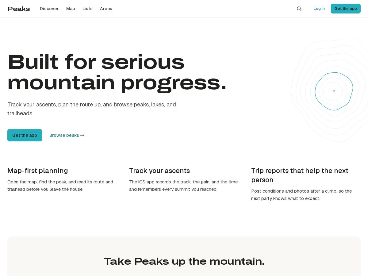 Landing-page snapshot of getpeaks.app