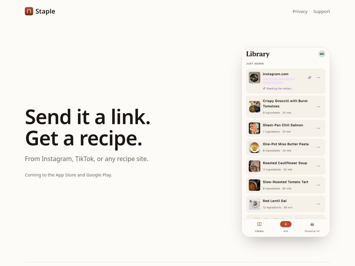 Landing-page snapshot of getstaple.app