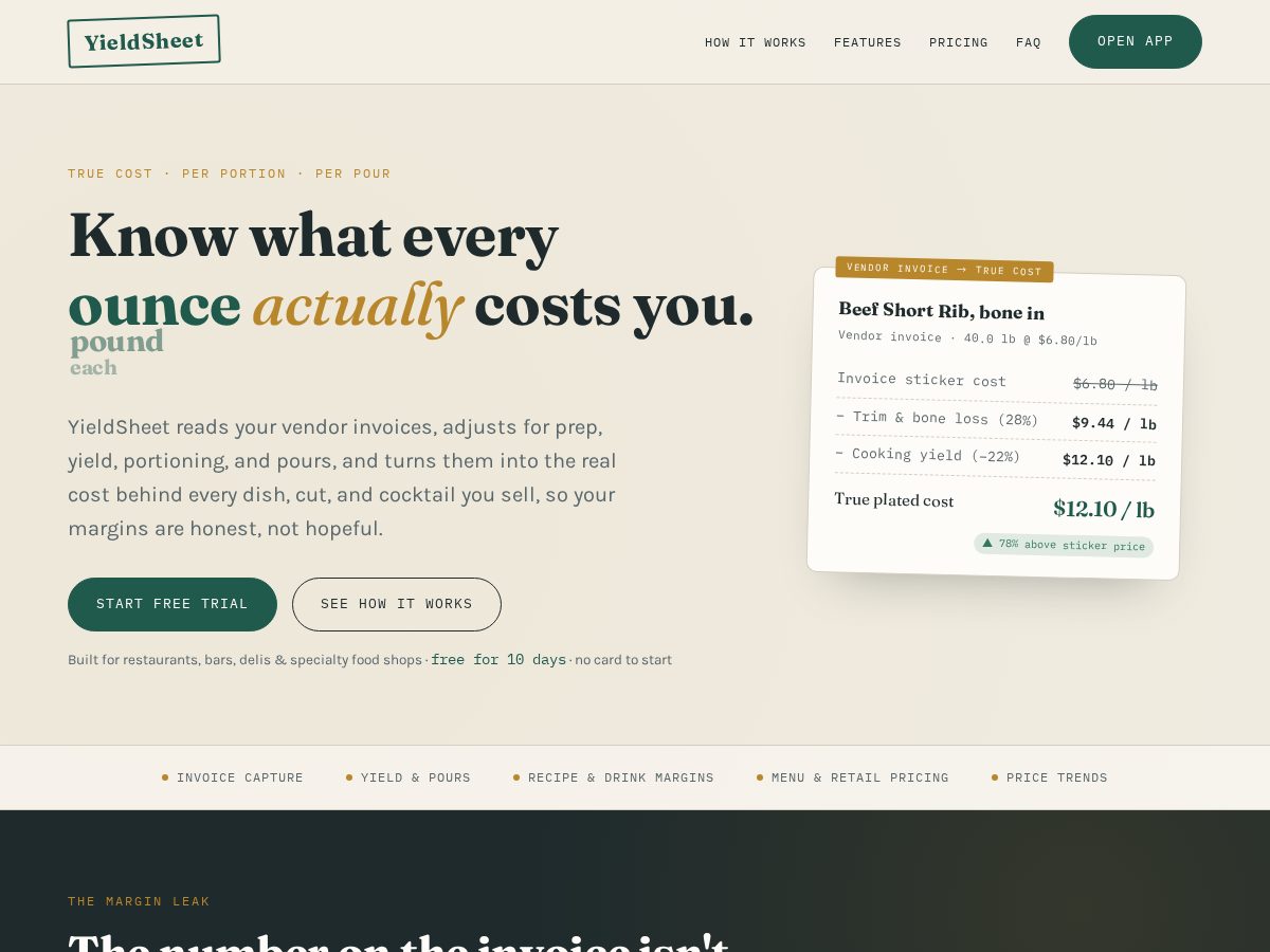 Landing-page snapshot of getyieldsheet.com