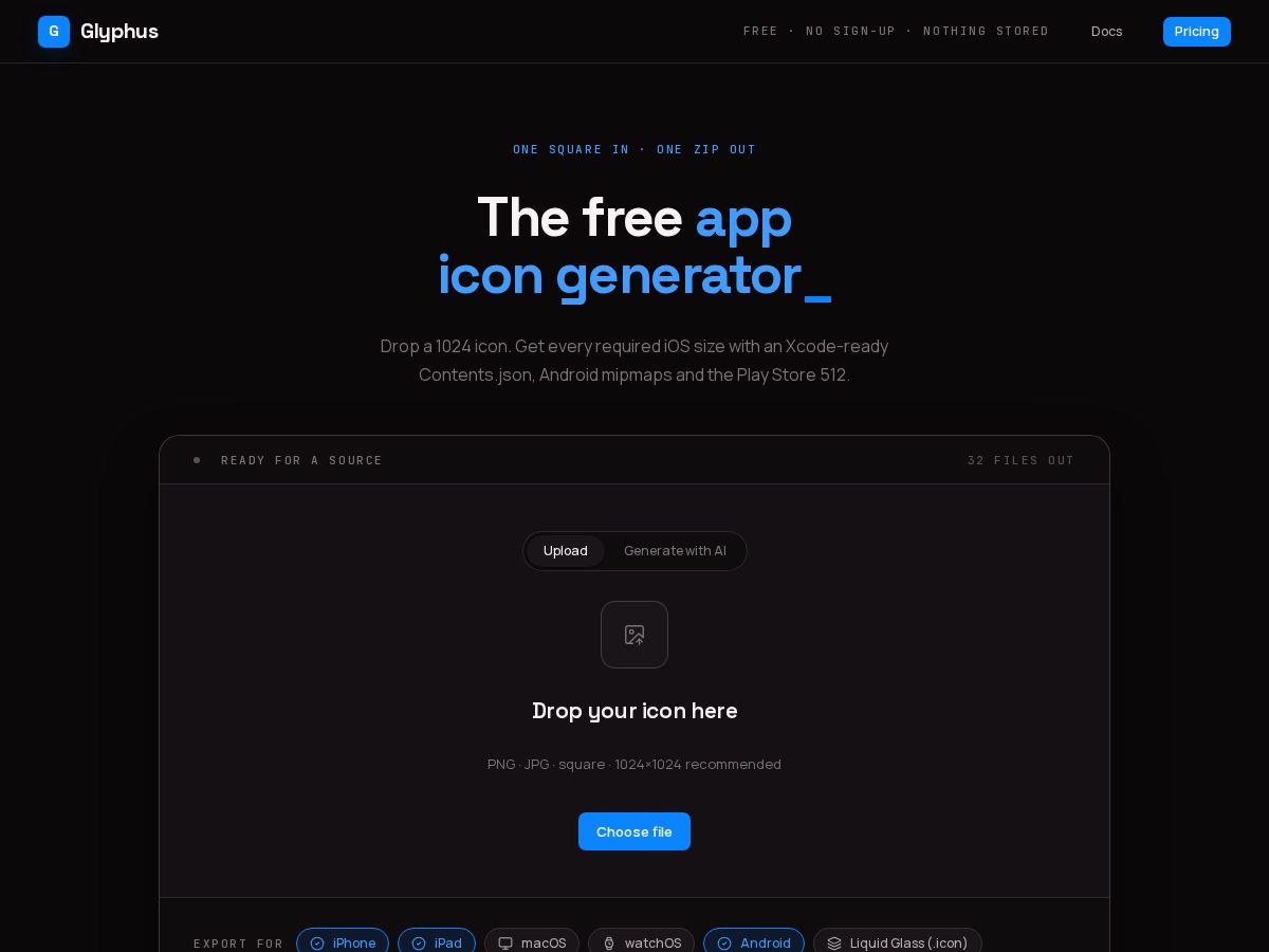 Landing-page snapshot of glyphus.dev