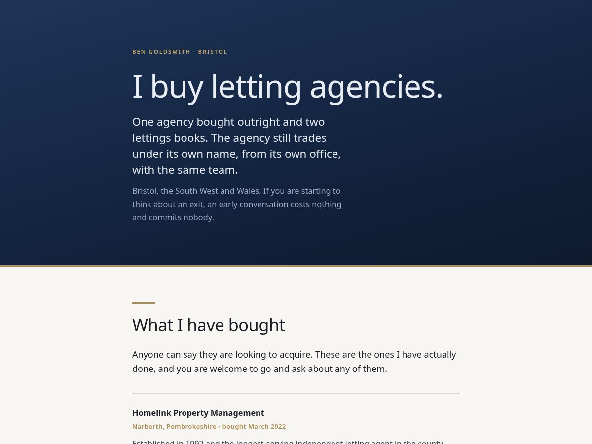 Landing-page snapshot of goldsmithacquisitions.com