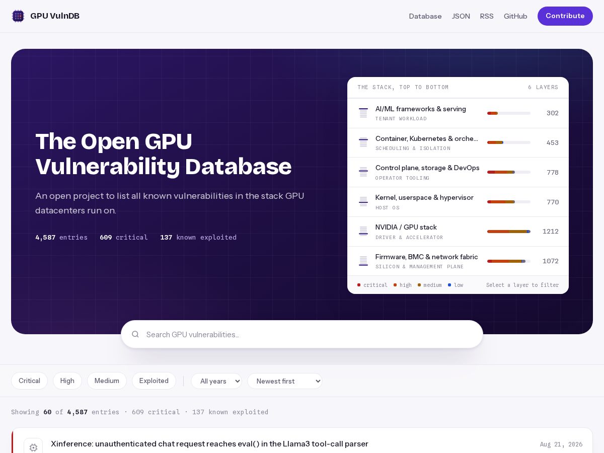 Landing-page snapshot of gpuvulndb.org