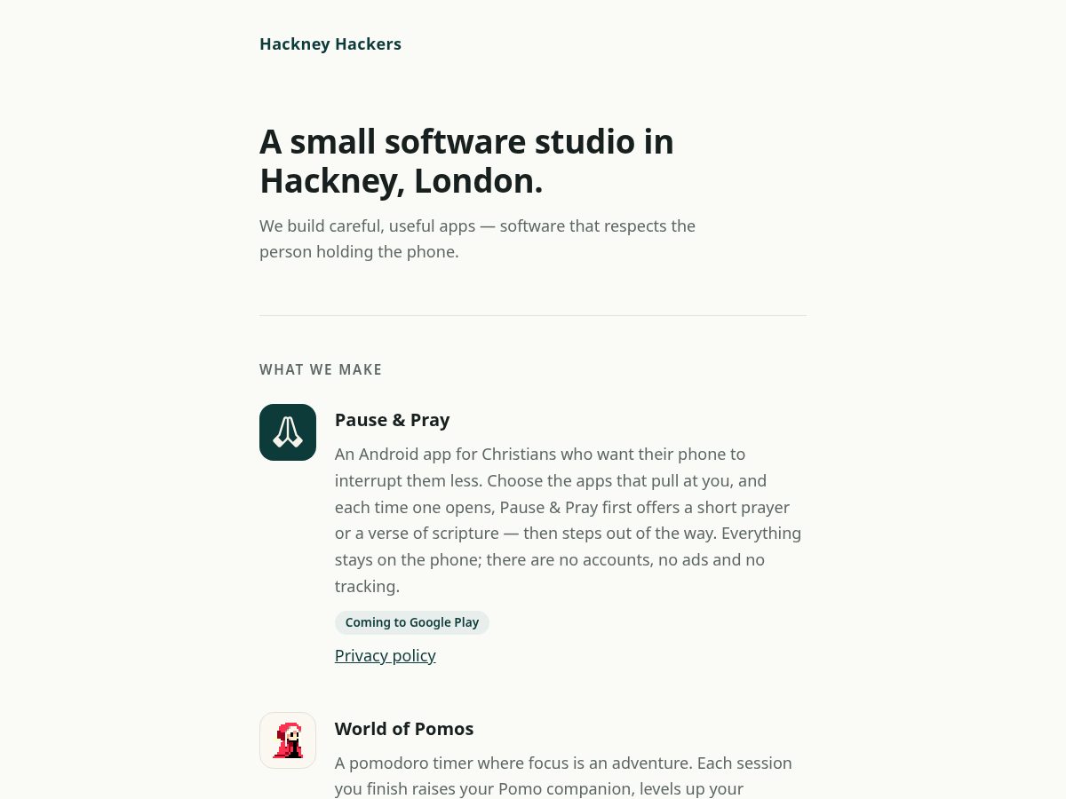 Landing-page snapshot of hackneyhackers.com