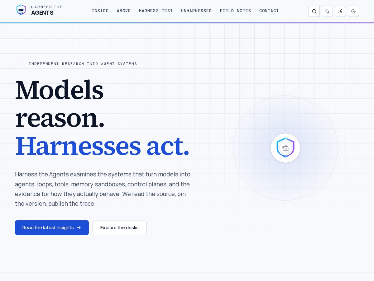 Landing-page snapshot of harnesstheagents.com
