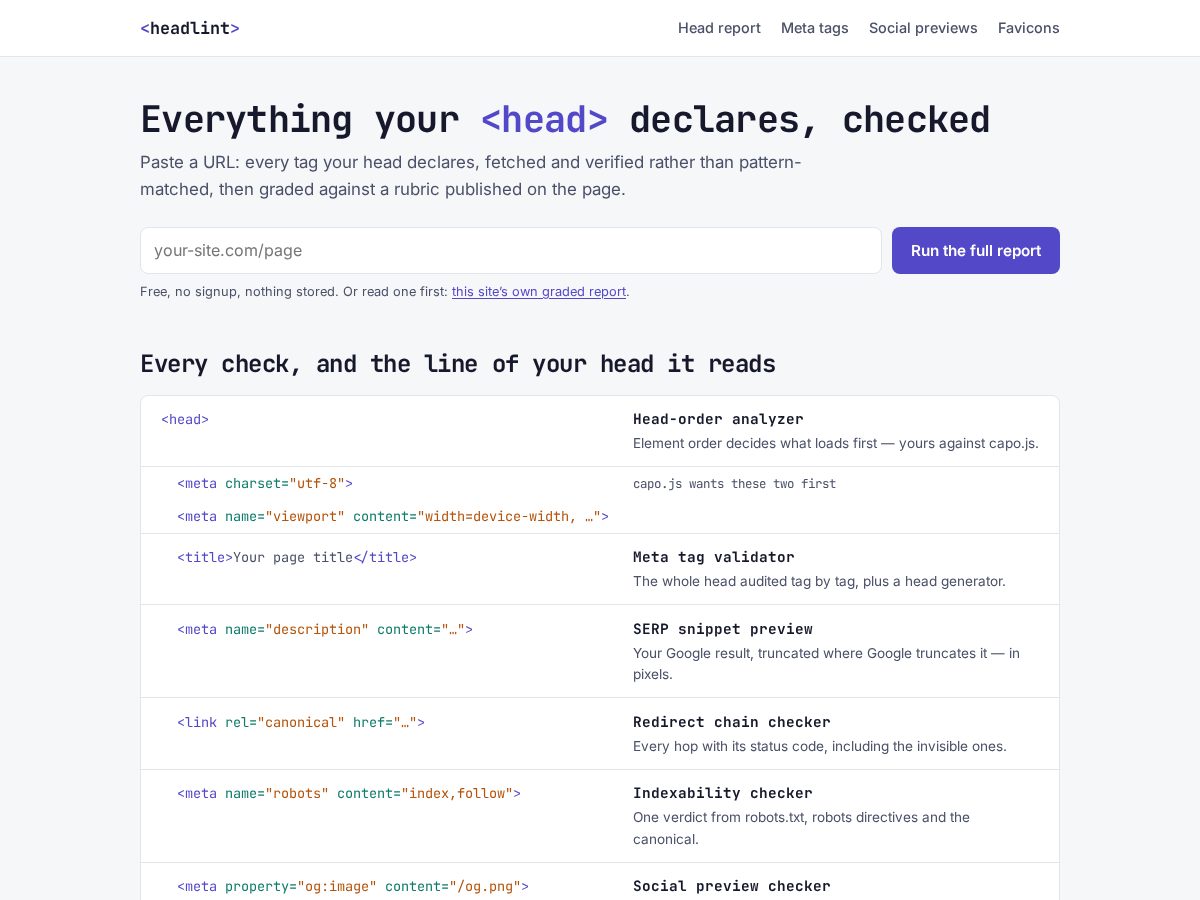 Landing-page snapshot of headlint.dev