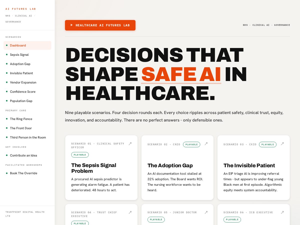 Landing-page snapshot of healthcareaifutureslab.com