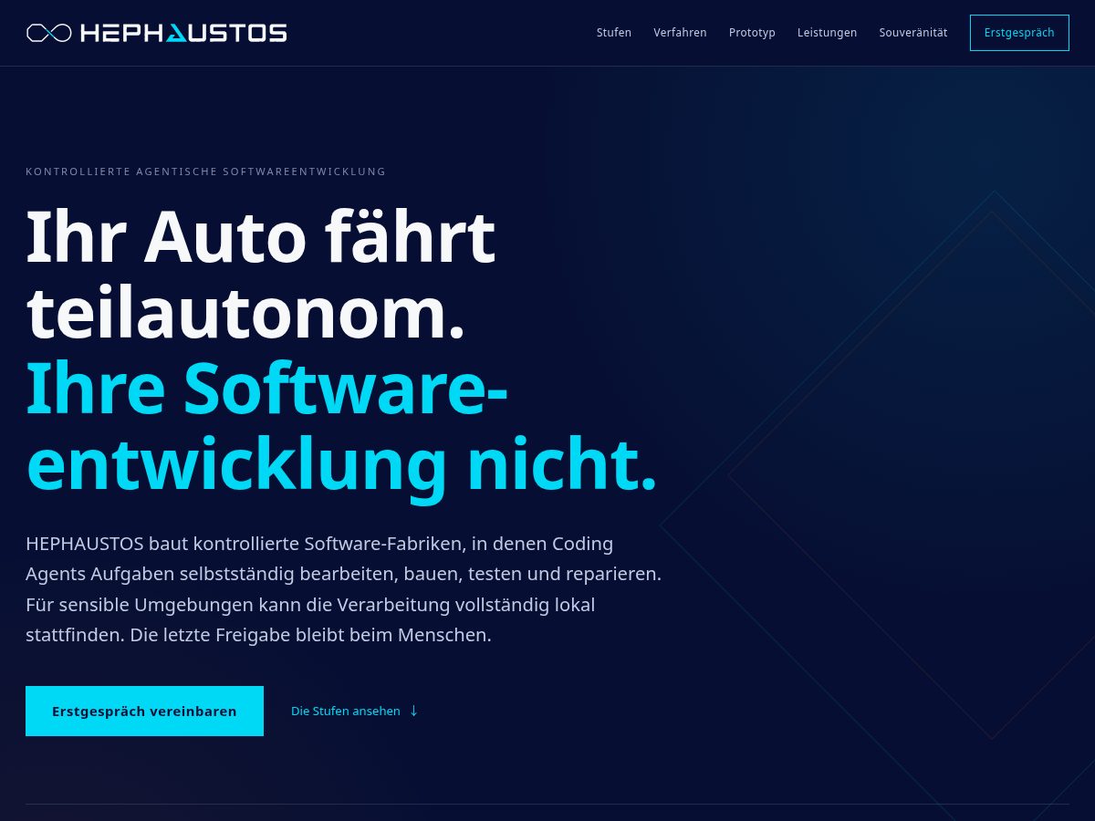 Landing-page snapshot of hephaustos.com