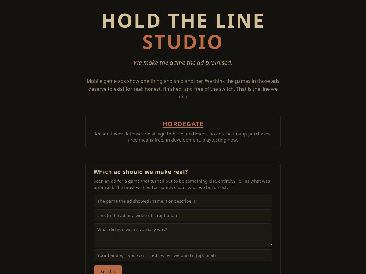 Landing-page snapshot of holdthelinestudio.com