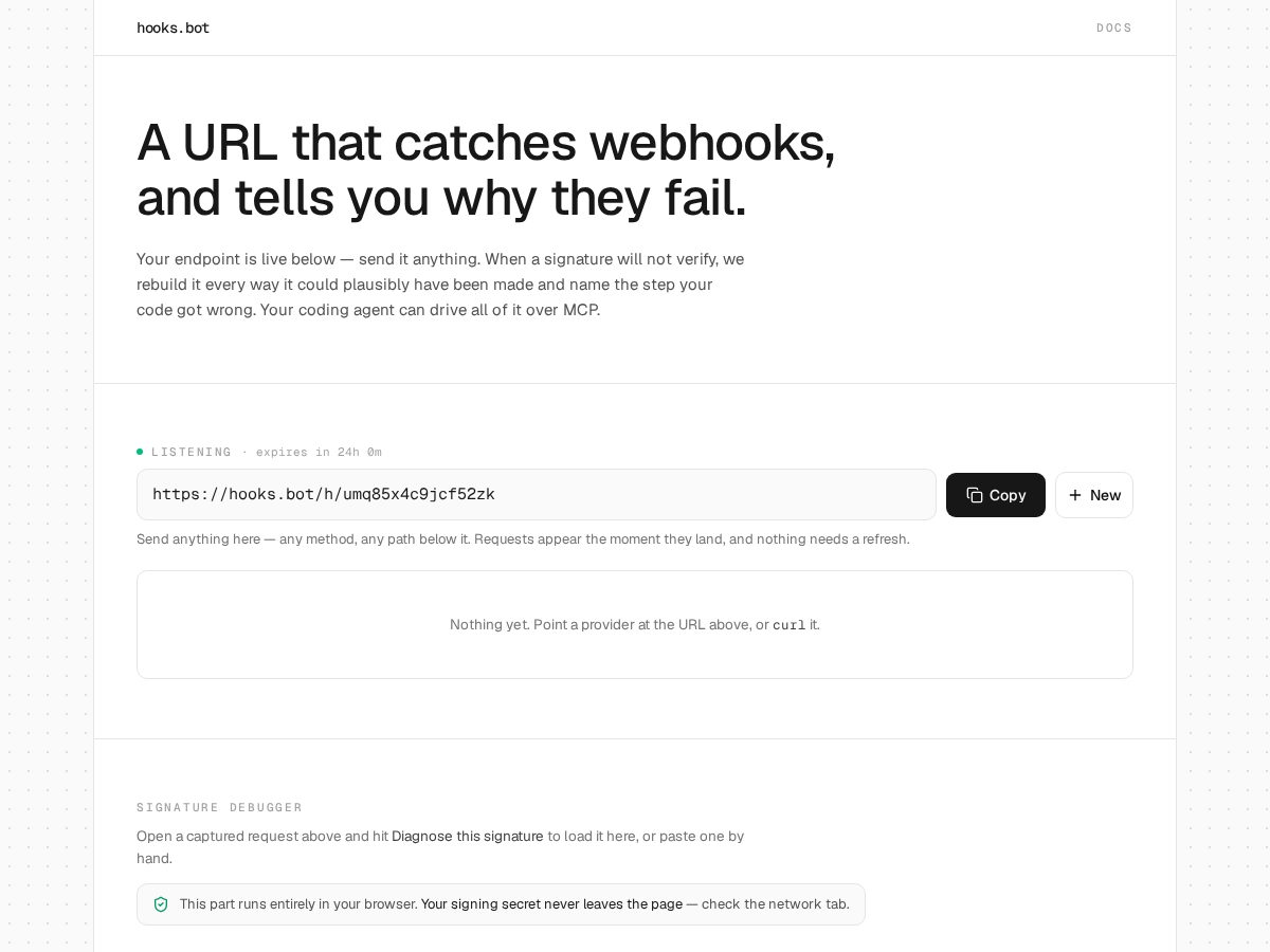 Landing-page snapshot of hooks.bot