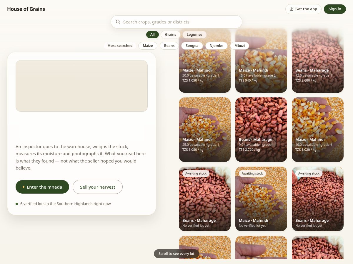 Landing-page snapshot of houseofgrains.africa