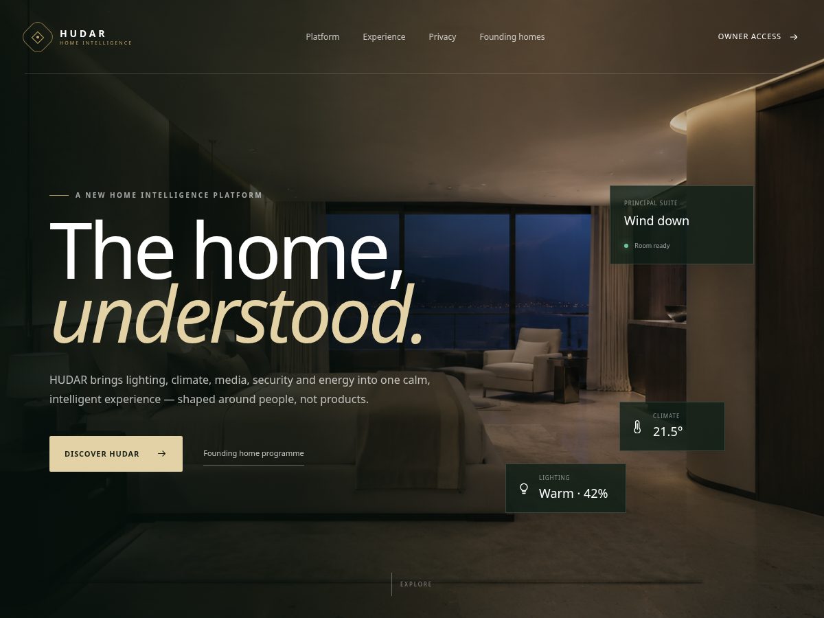 Landing-page snapshot of hudarhome.com