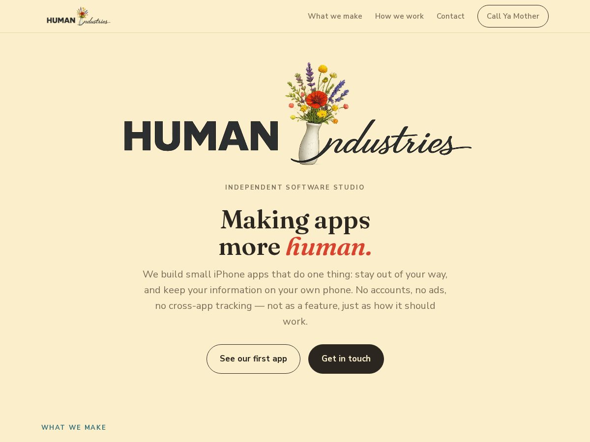 Landing-page snapshot of humanindustriesllc.com