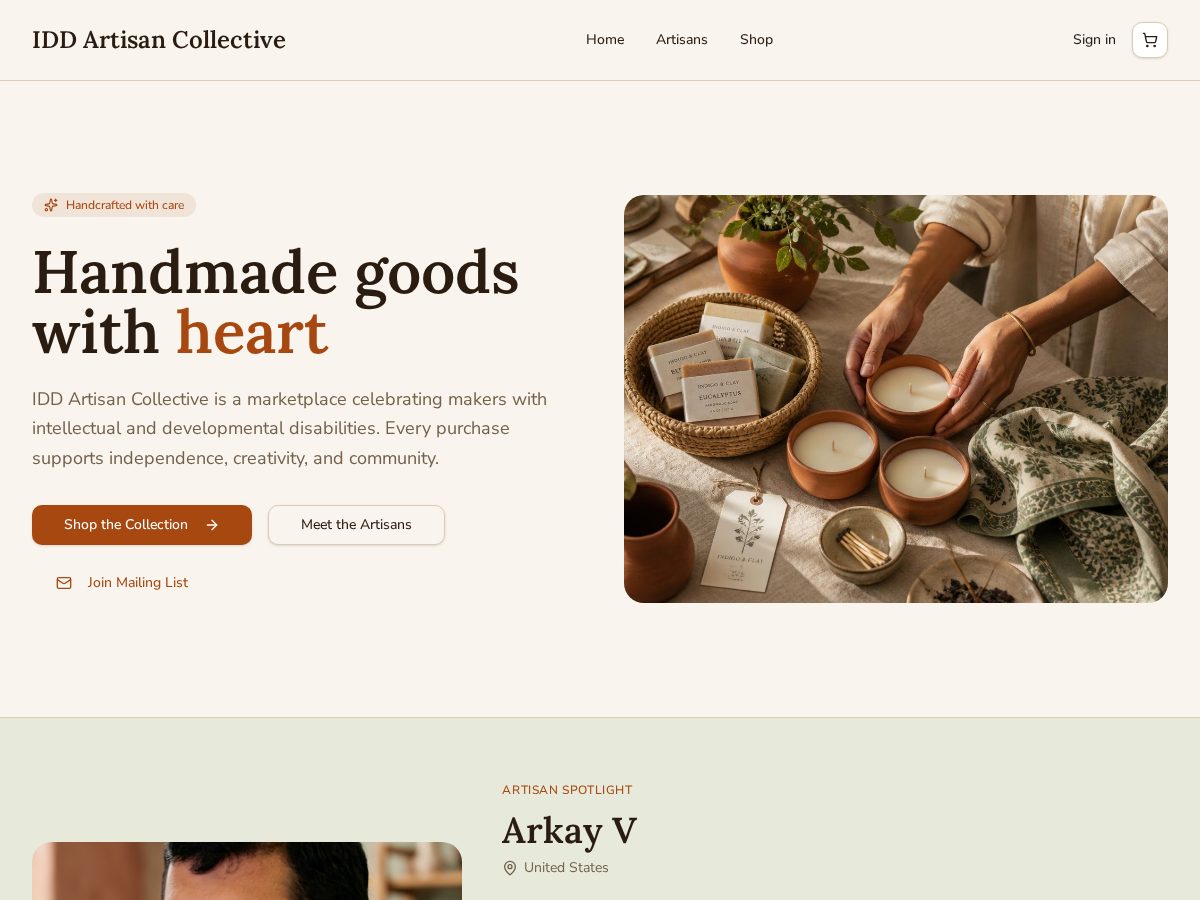 Landing-page snapshot of iddartisans.org
