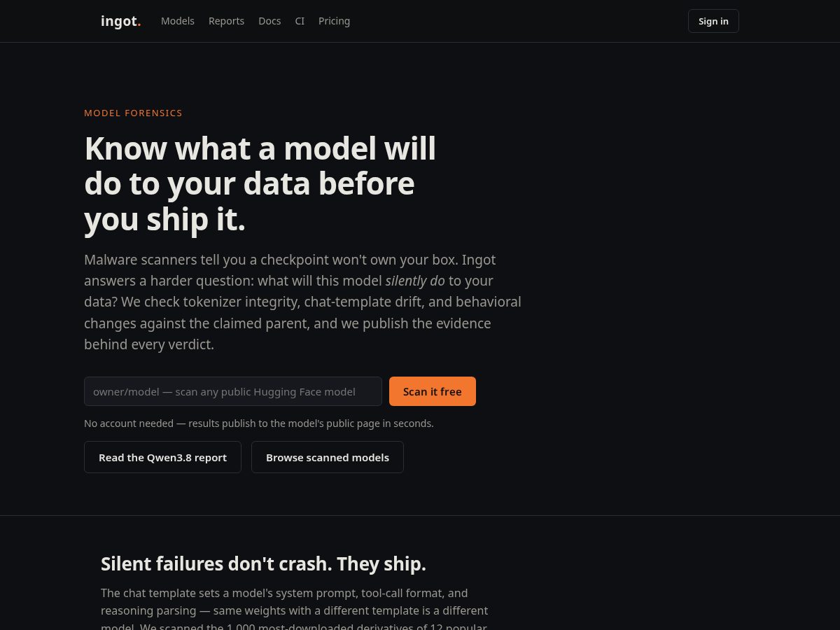 Landing-page snapshot of ingot.tools