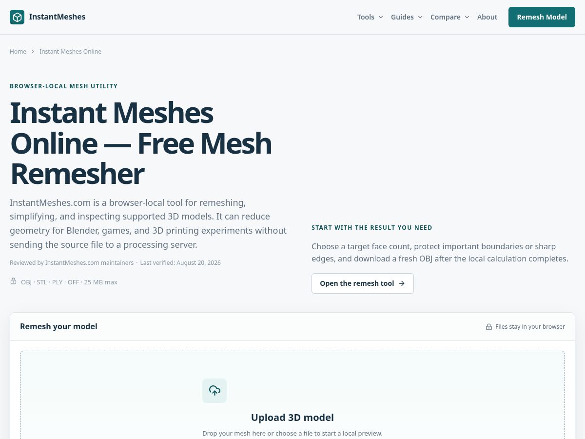 Landing-page snapshot of instantmeshes.com