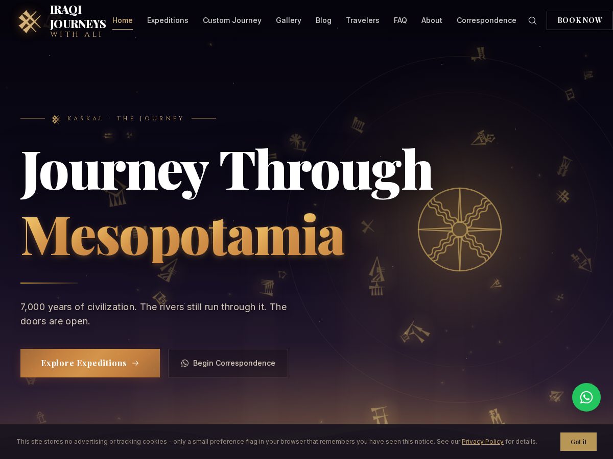 Landing-page snapshot of iraqijourneys.com