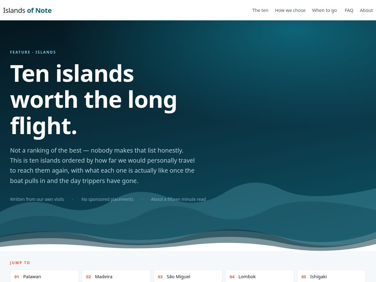 Landing-page snapshot of islandsofnote.com
