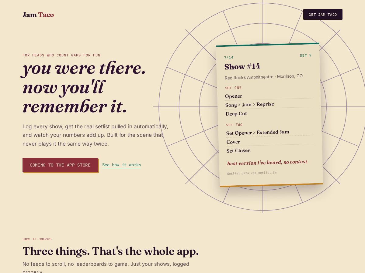 Landing-page snapshot of jamtaco.com