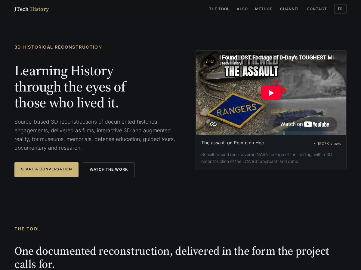 Landing-page snapshot of jtech-history.com