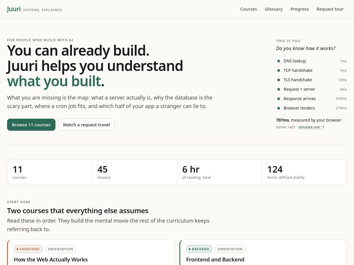 Landing-page snapshot of juuri.dev