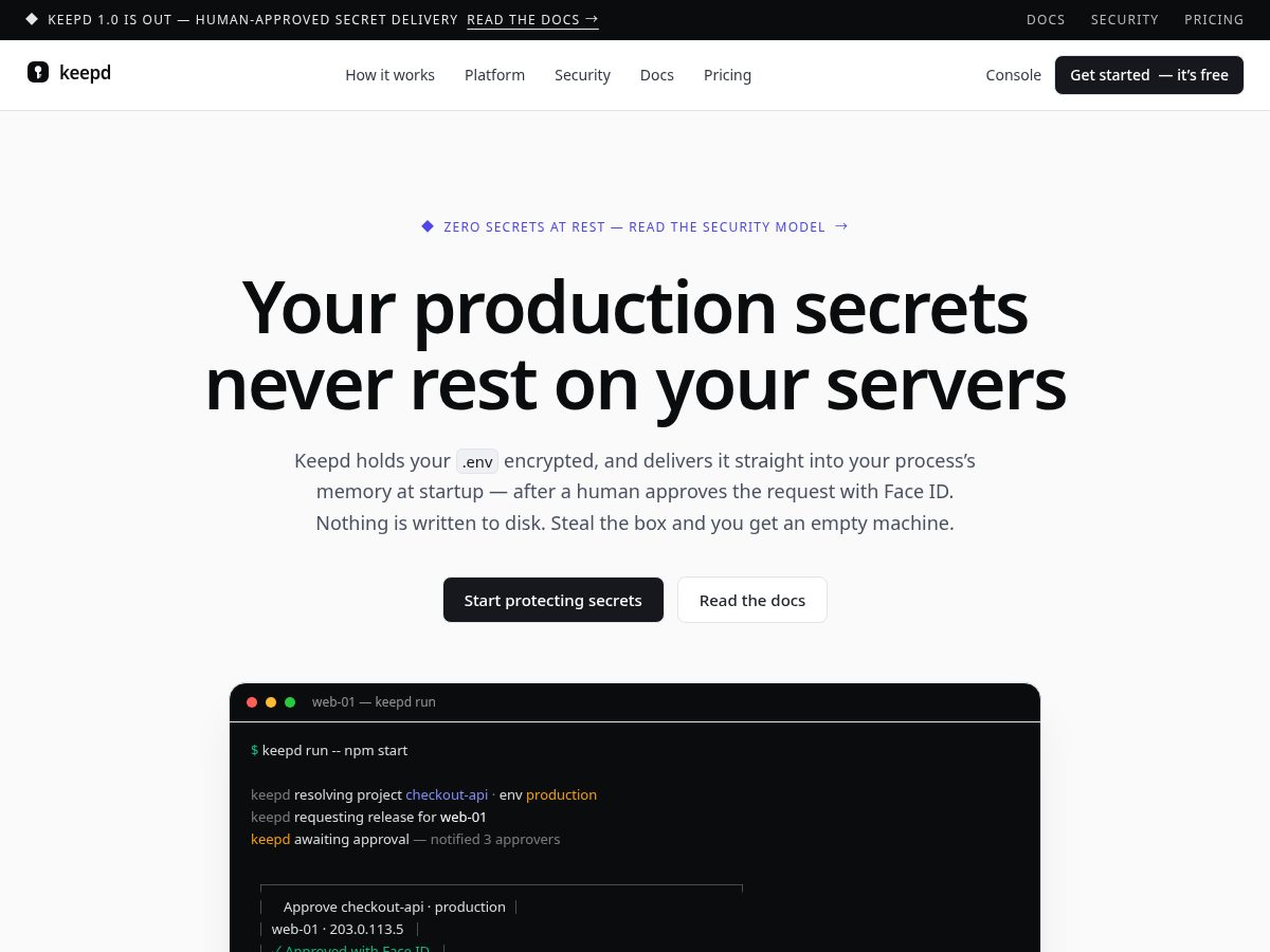 Landing-page snapshot of keepd.dev