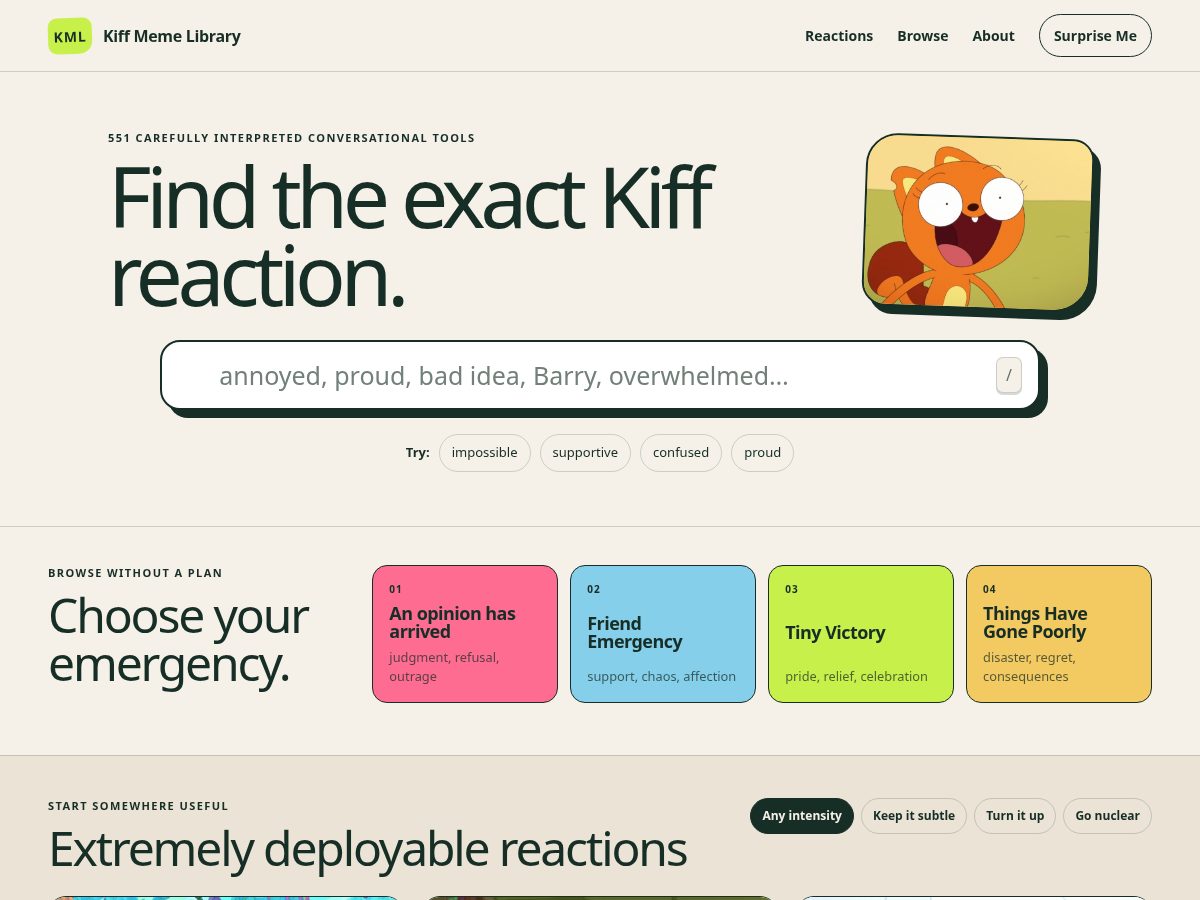 Landing-page snapshot of kiffmemelibrary.com