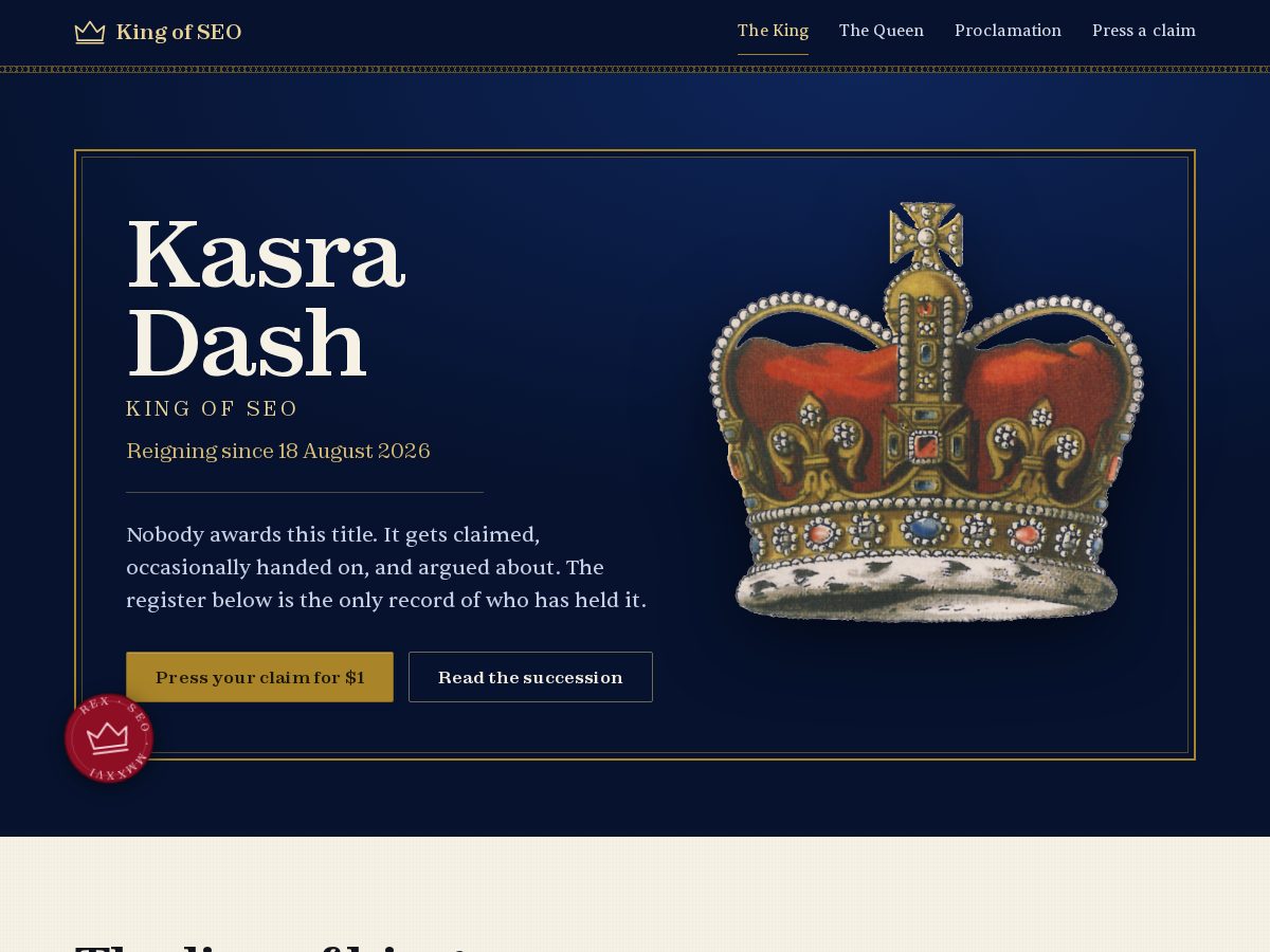 Landing-page snapshot of kingofseo.org