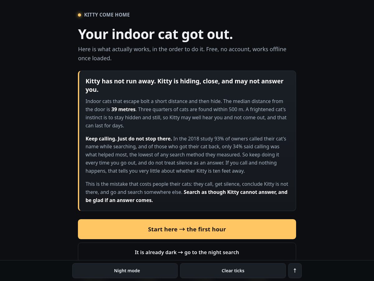Landing-page snapshot of kittycomehome.org