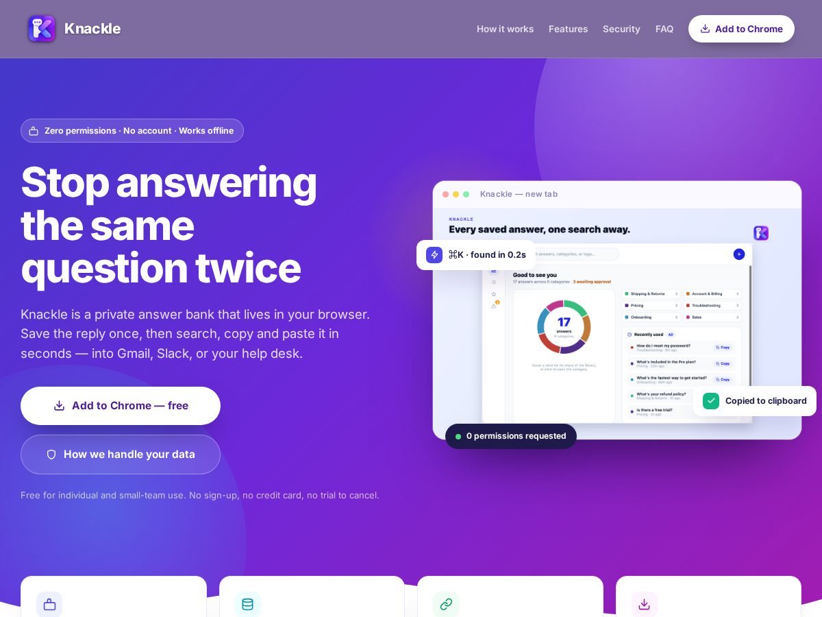 Landing-page snapshot of knackle.app