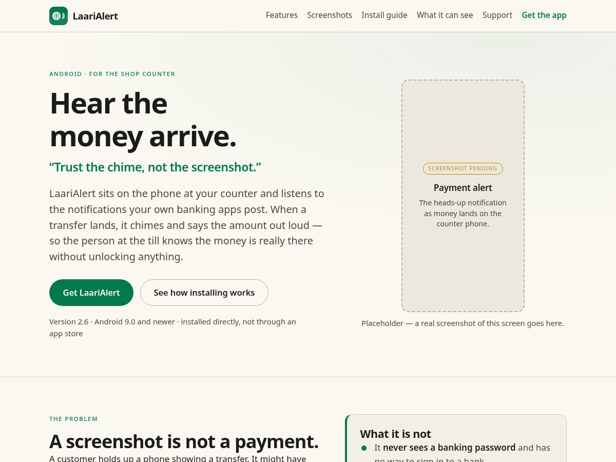 Landing-page snapshot of laarialert.app